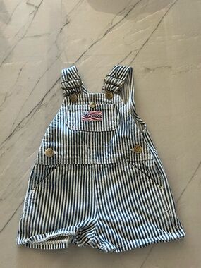 Vintage Liberty Brand Hickory Railroad Striped Blue & White Baby Overalls Shorts